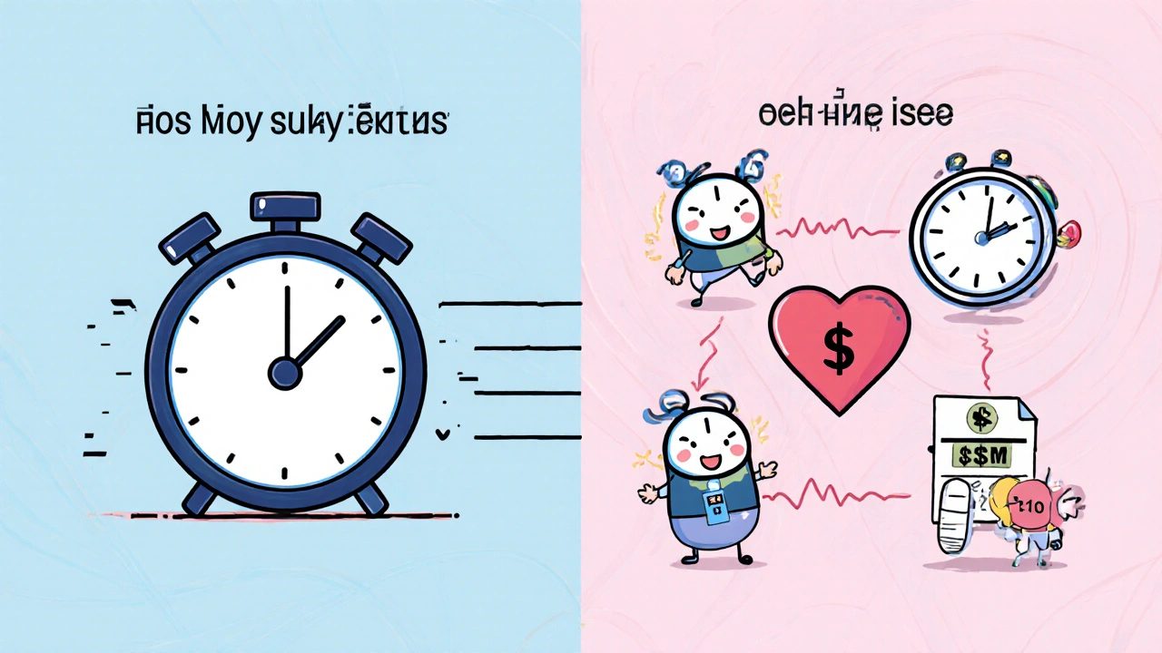 Manhua panel showing icons for onset speed, duration, side effects, cost, and prescription for various ED meds.