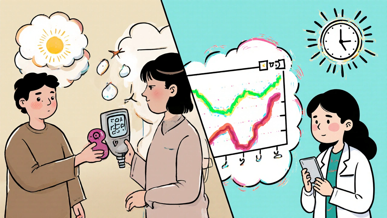 Split scene comparing chronic and acute kidney disease patients with dosing decisions and a 24-hour clock.