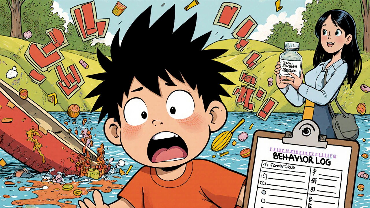 Child in chaotic summer camp setting, showing behavioral rebound from skipping ADHD medication.