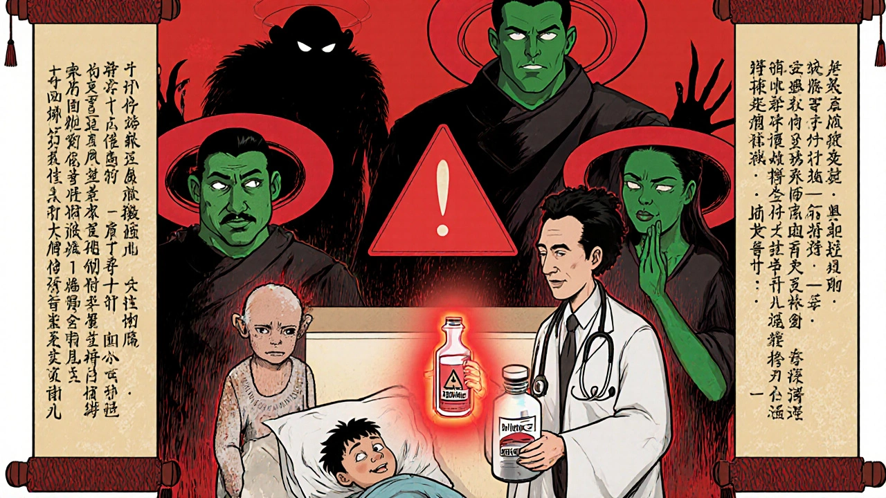 Doctor warns high-risk patient against probiotics while C. diff shadows loom in background.