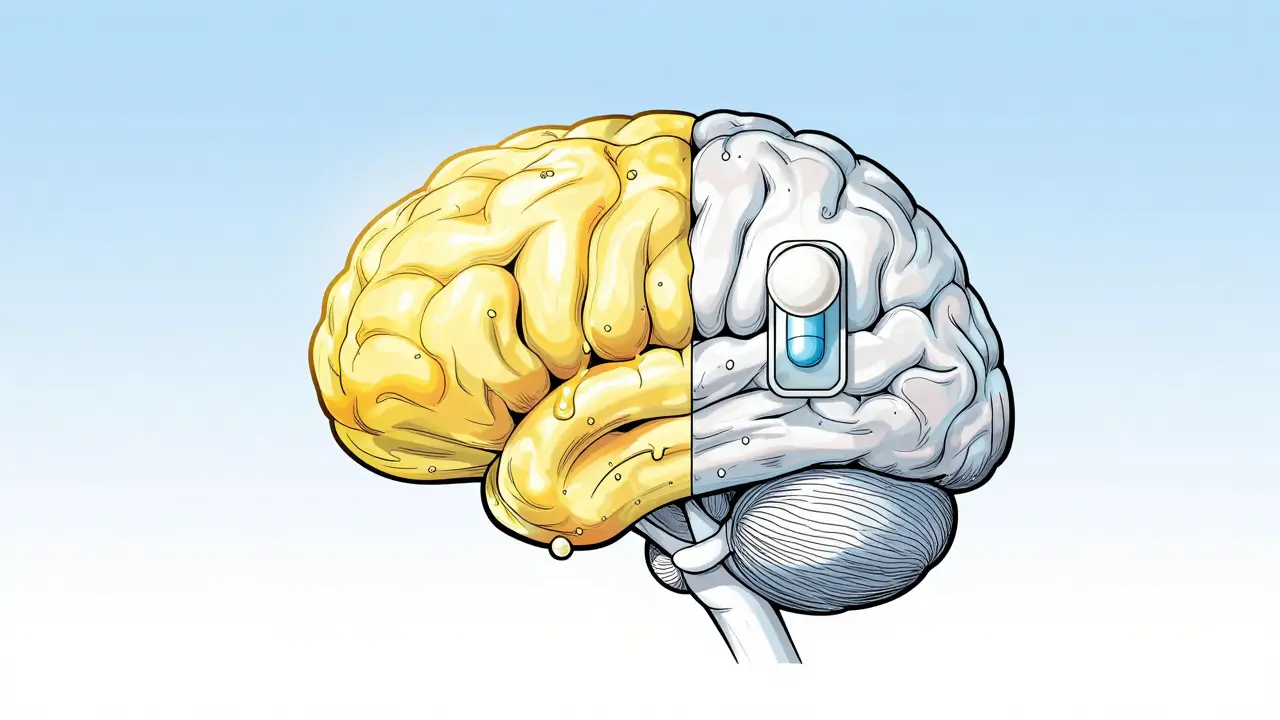 Conceptual manhua art of a brain with brain fog versus a light switch mechanism