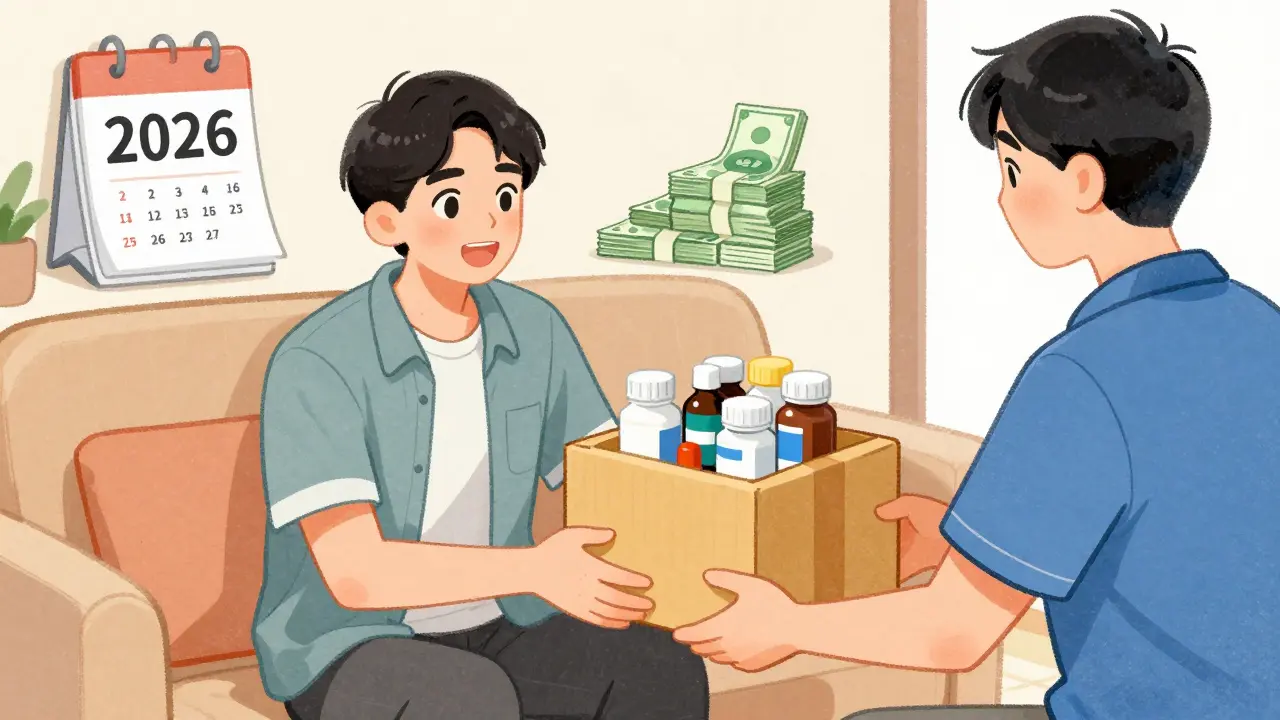 Manhua style patient receiving bulk medication delivery at home