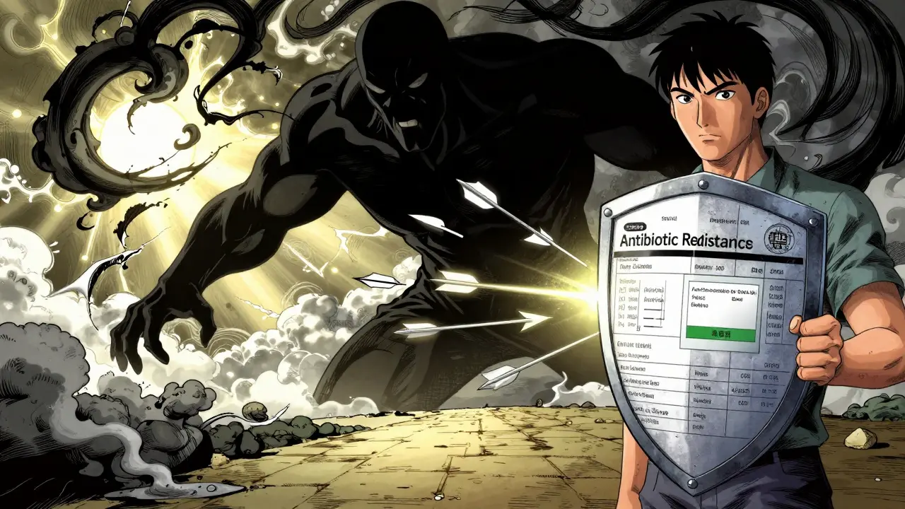 Patient shielding against antibiotic resistance shadow using accurate medical records, manhua art