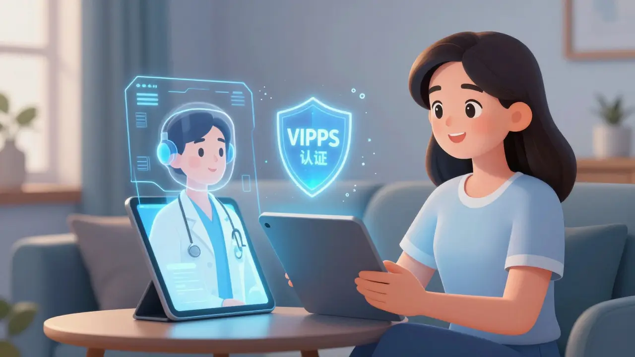 Manhua art showing a safe telehealth consultation with a doctor