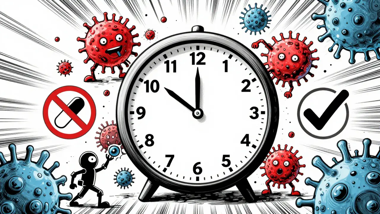 Manhua style: Clock illustrating the 4-hour wait rule for vaccine fever meds