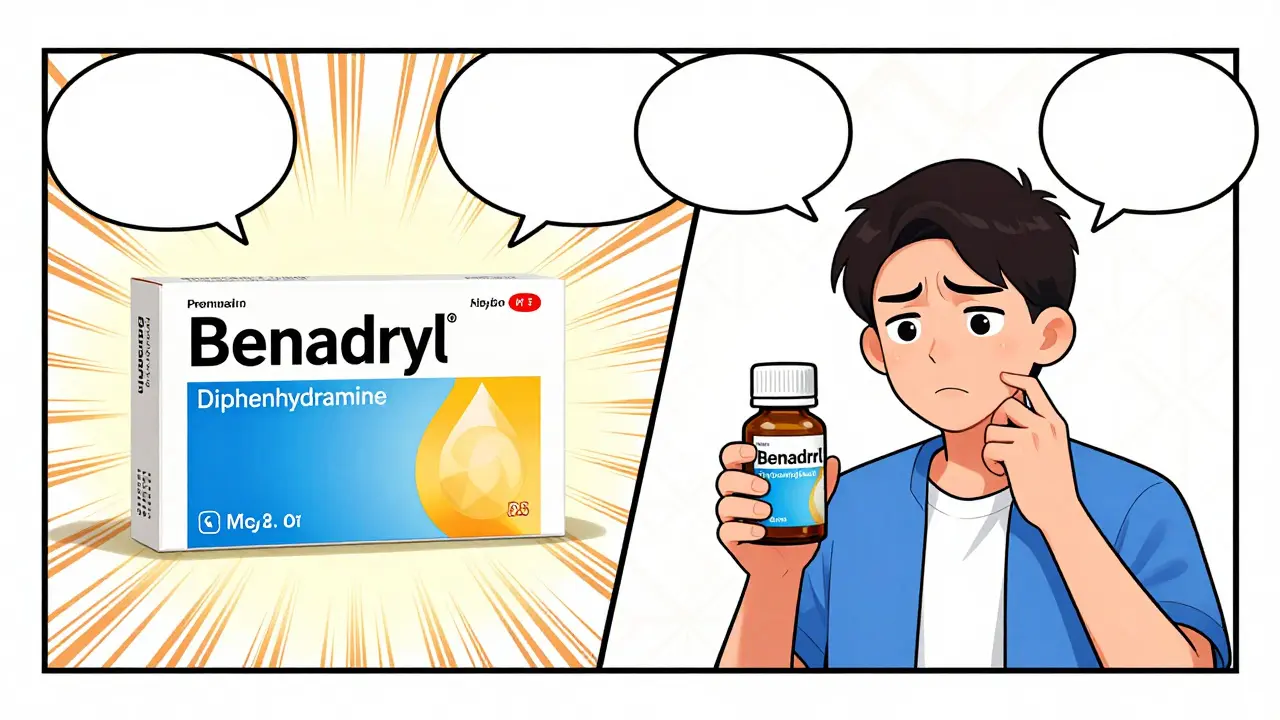 Woman: Comparing brand vs generic medicine bottles